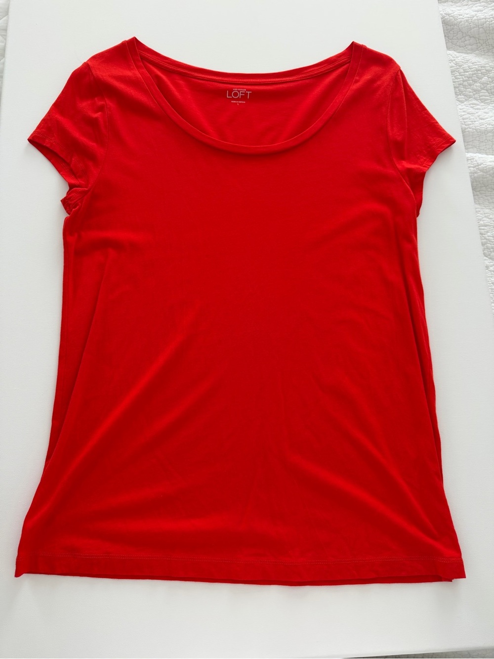 LOFT Coral Red Scoop Neck Short Sleeve Tee